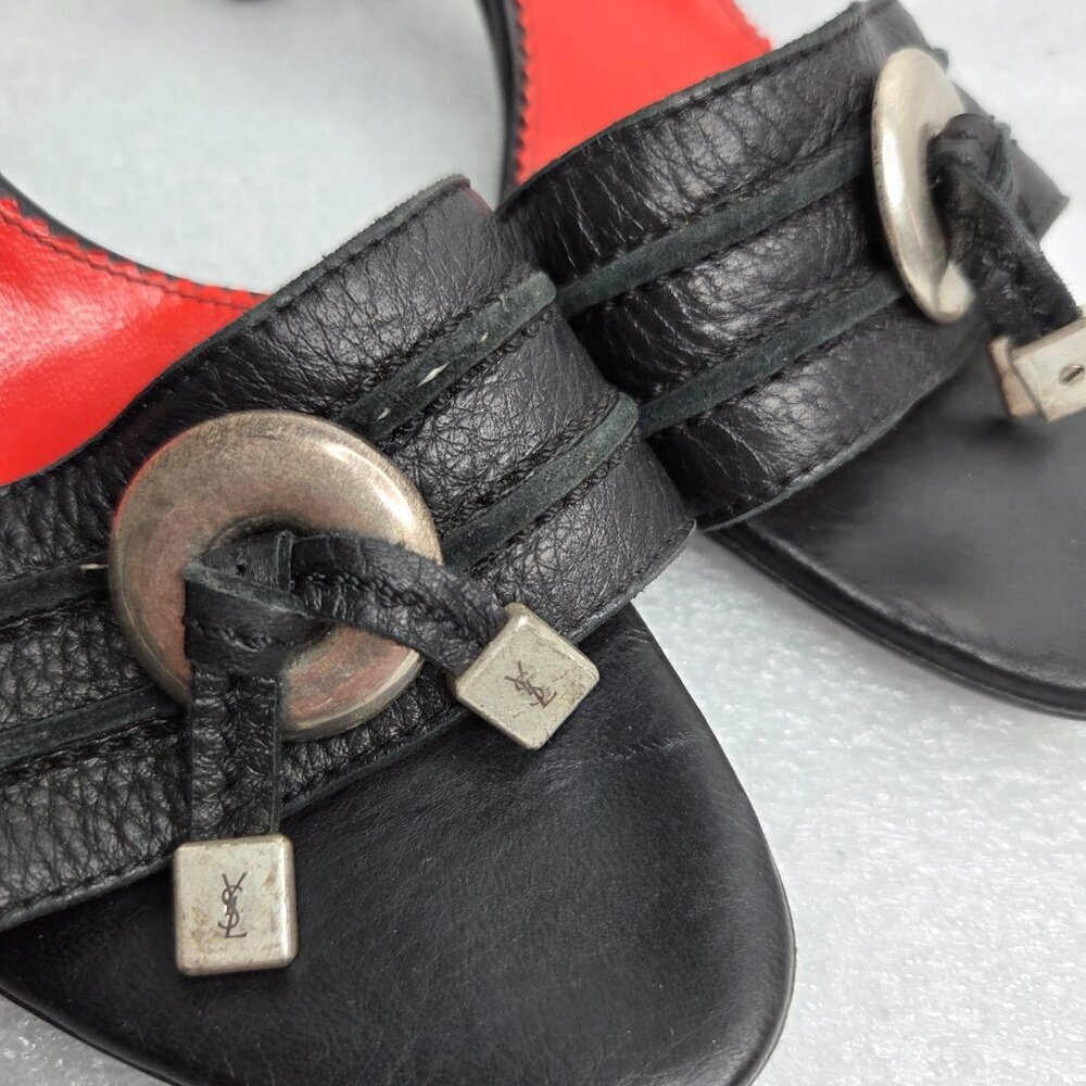 Women's YSL Rive Gauche Black Leather Buckle Mule Heels - Size 38 - VINTAGE - Picture 13 of 13